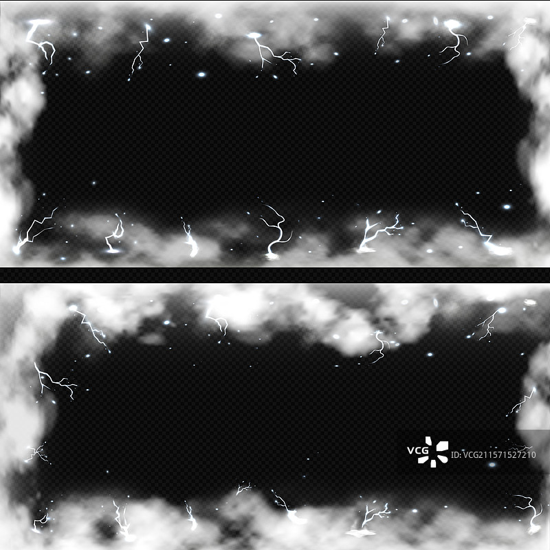 白色闪电击中，伴有烟雾效果图片素材