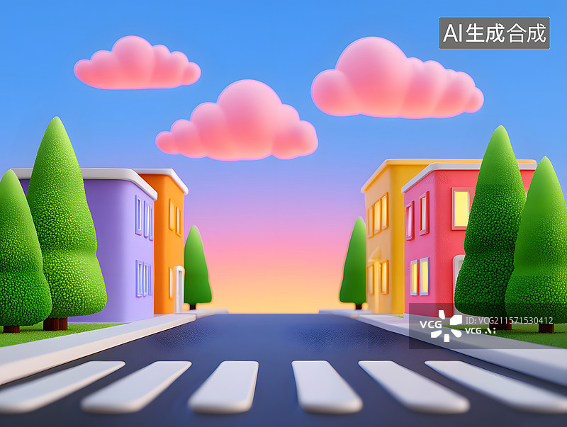 【AI数字艺术】城市建筑和街道的三维渲染背景图片素材