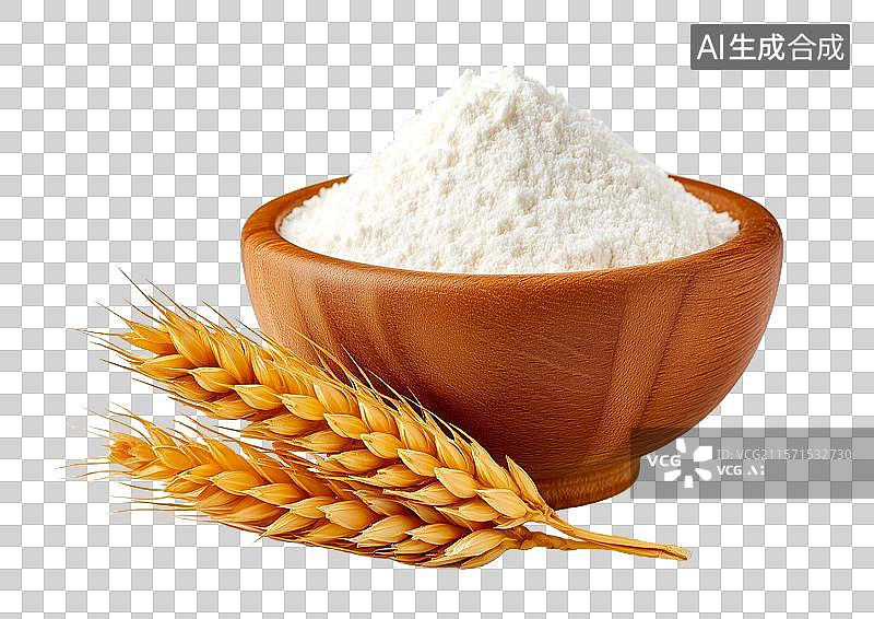 【AI数字艺术】【免抠png素材】一个木碗盛放着小麦面粉图片素材