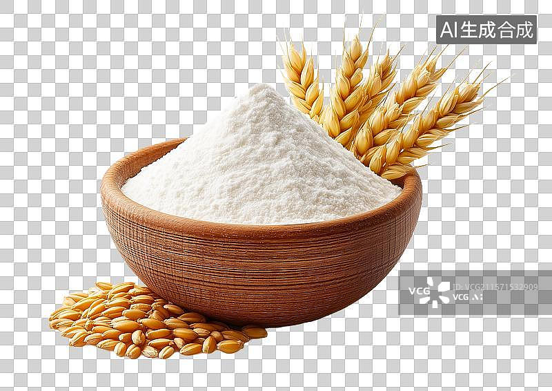 【AI数字艺术】【免抠png素材】一个木碗盛放着小麦面粉图片素材