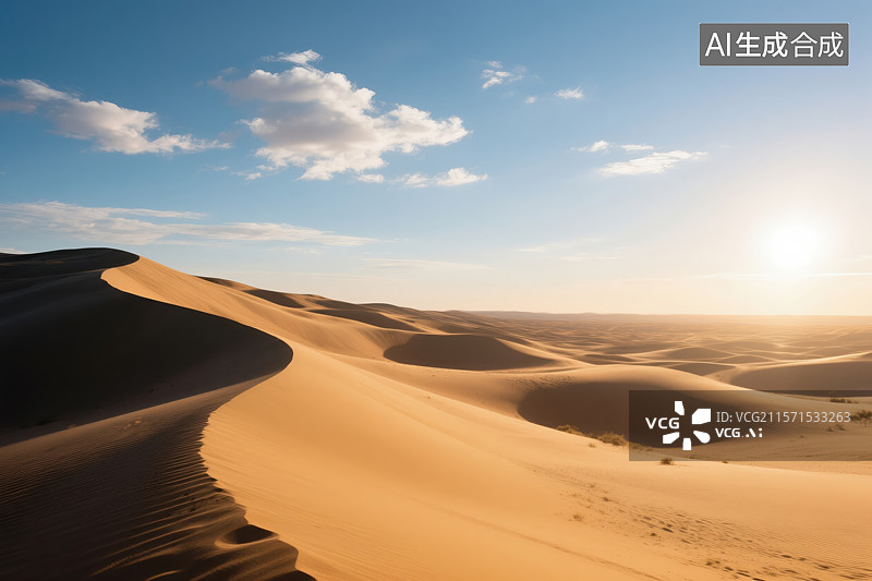 【AI数字艺术】金色沙丘：沙漠光影下的自然奇观图片素材
