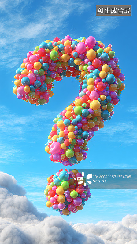 【AI数字艺术】五彩缤纷的气球问号图片素材
