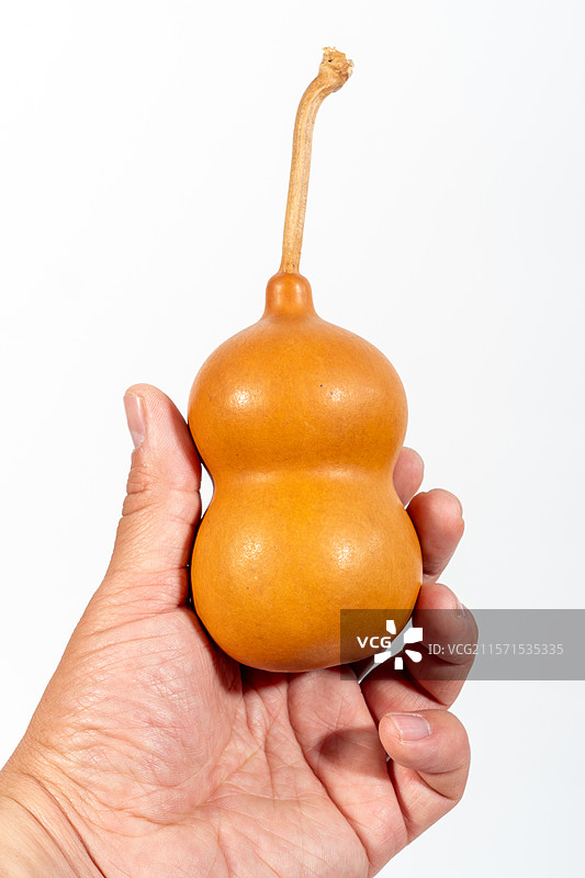 白色背景下手持小葫芦特写图片素材
