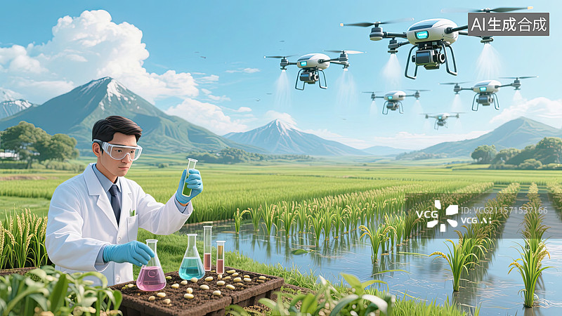 【AI数字艺术】3D，实验员，科技农业，无人机，撒农药图片素材