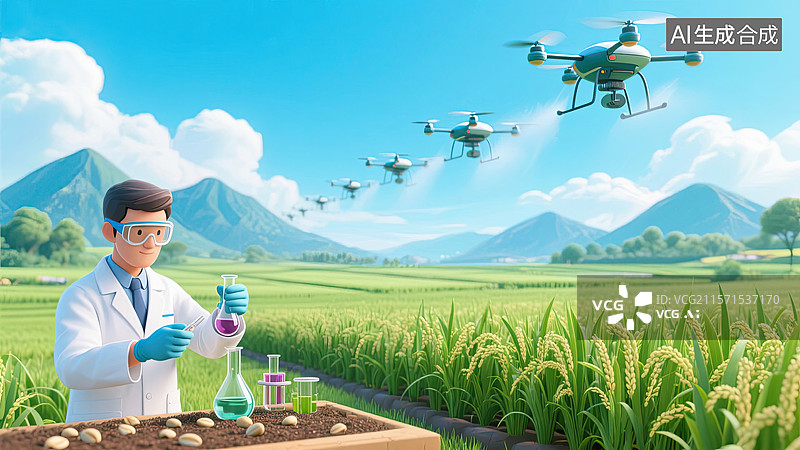 【AI数字艺术】3D，实验员，科技农业，无人机，撒农药图片素材