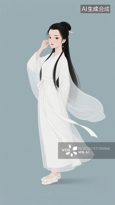 【AI数字艺术】武侠故事小龙女古风女子中国风汉服神仙姐姐形象插画图片素材