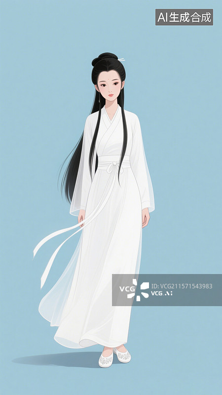 【AI数字艺术】武侠故事小龙女古风女子中国风汉服神仙姐姐形象插画图片素材