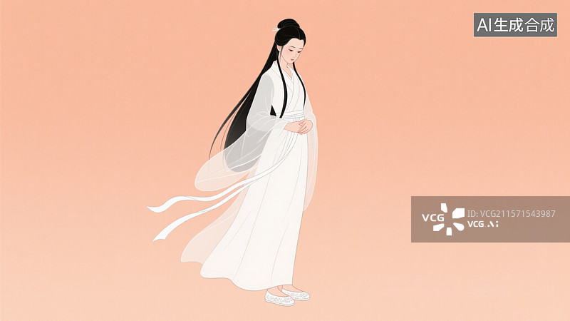 【AI数字艺术】武侠故事小龙女古风女子中国风汉服神仙姐姐形象插画图片素材