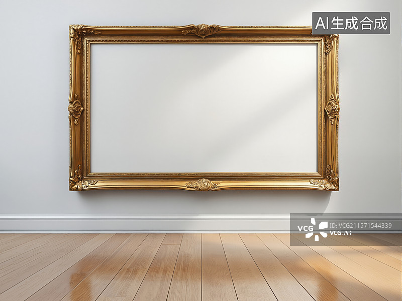 【AI数字艺术】金色画框静谧空间图片素材