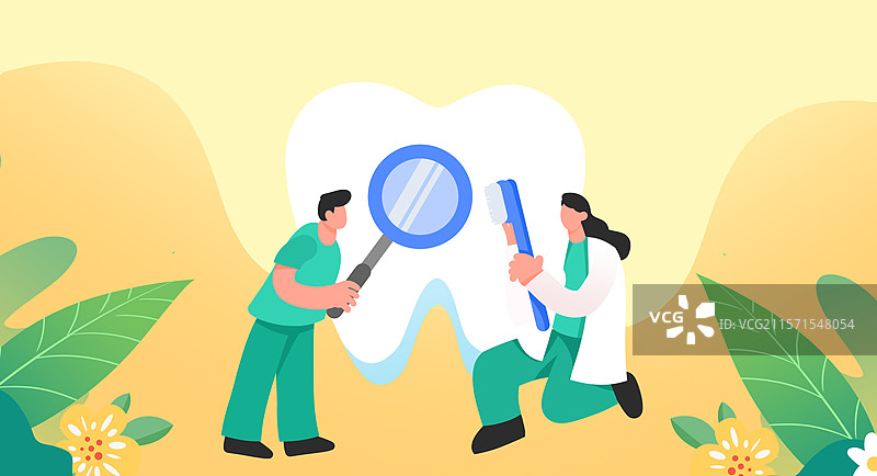 卡通手绘牙医检查牙齿保护牙齿插画图片素材