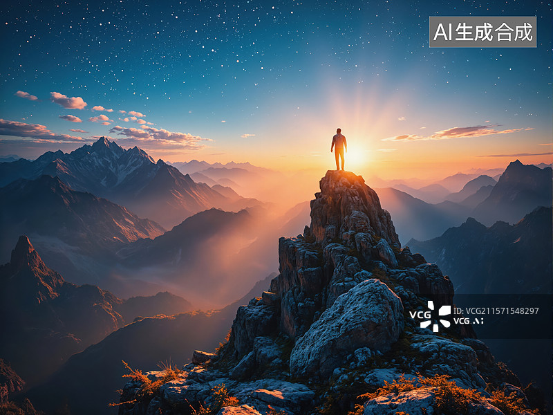 【AI数字艺术】山顶日出观景图片素材