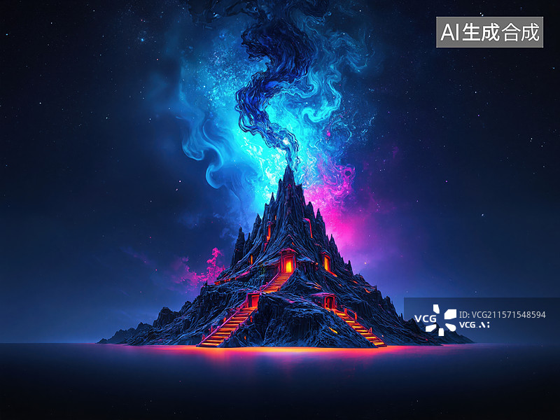 【AI数字艺术】梦幻火山喷发图片素材