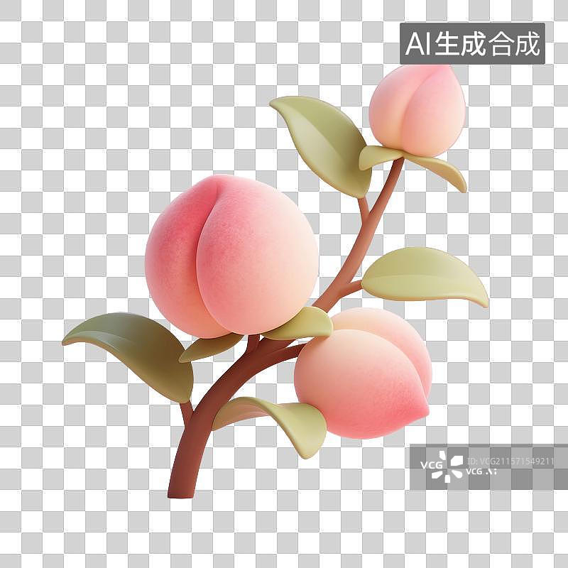 【AI数字艺术】3D渲染卡通水果，桃子，水蜜桃，白桃，仙桃，免抠元素图片素材