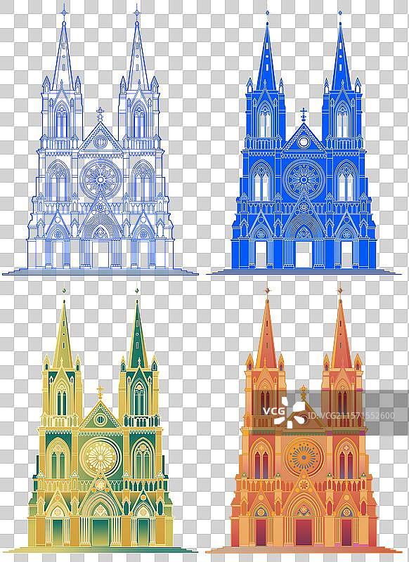 石室圣心大教堂广州城市风光国潮风扁平风图片素材