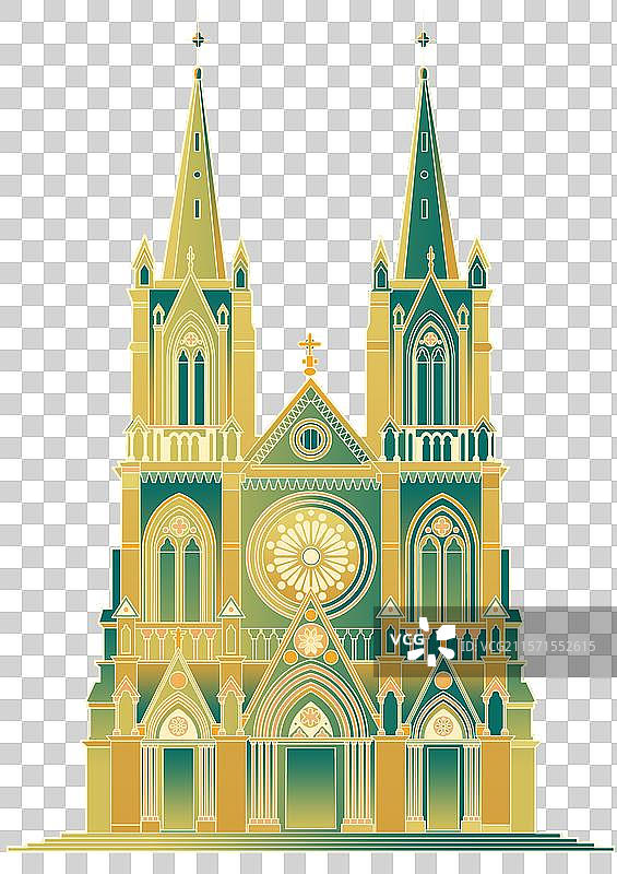 石室圣心大教堂国潮风广州城市建筑图片素材