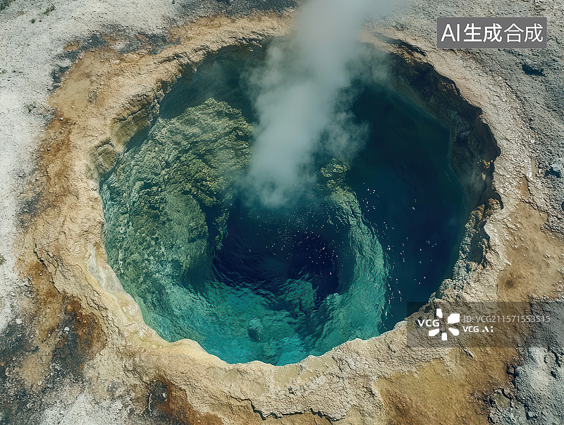 【AI数字艺术】火山口热泉，蒸汽缭绕图片素材