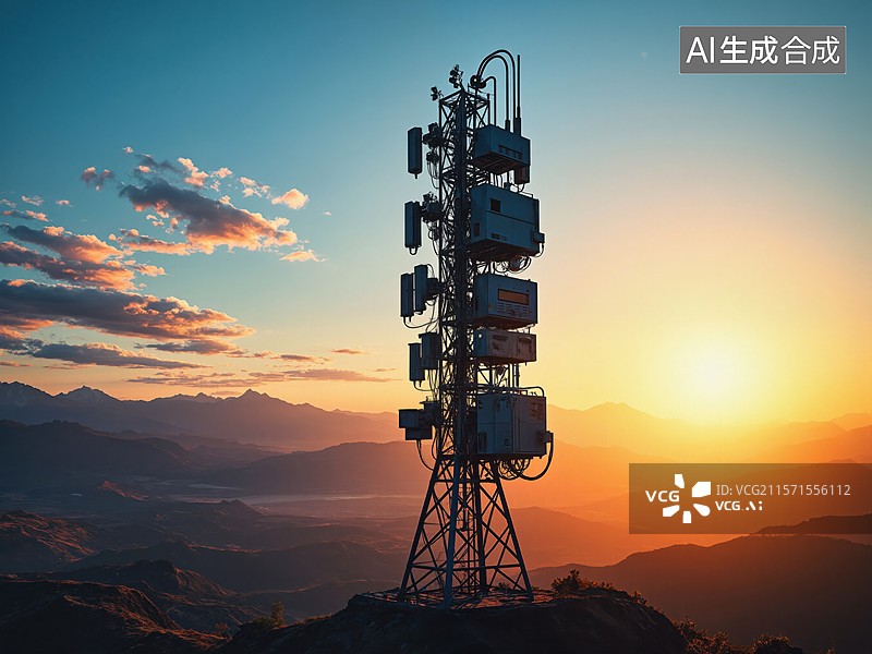 【AI数字艺术】通信塔日落美景图片素材