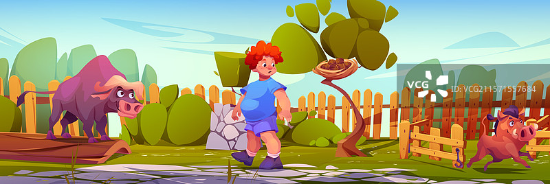 夏日里动物园里好奇的小孩图片素材