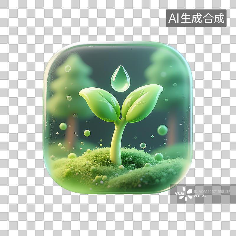 【AI数字艺术】萌芽生长的绿色植物插图图片素材
