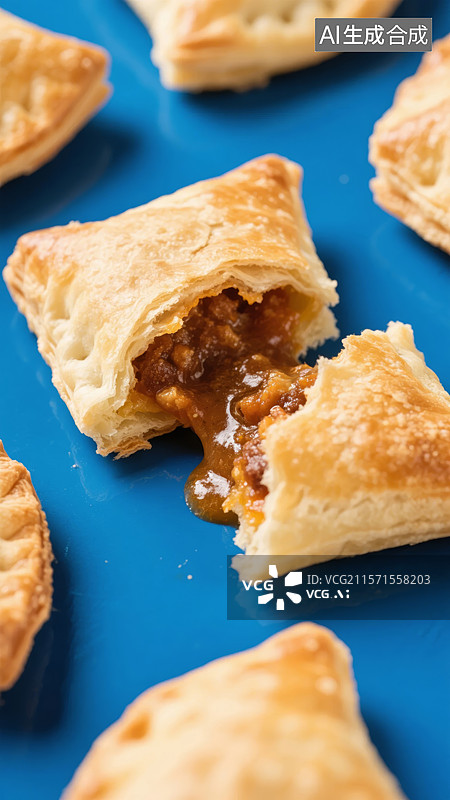 【AI数字艺术】酥皮肉馅饼，一口咬开的美味瞬间图片素材