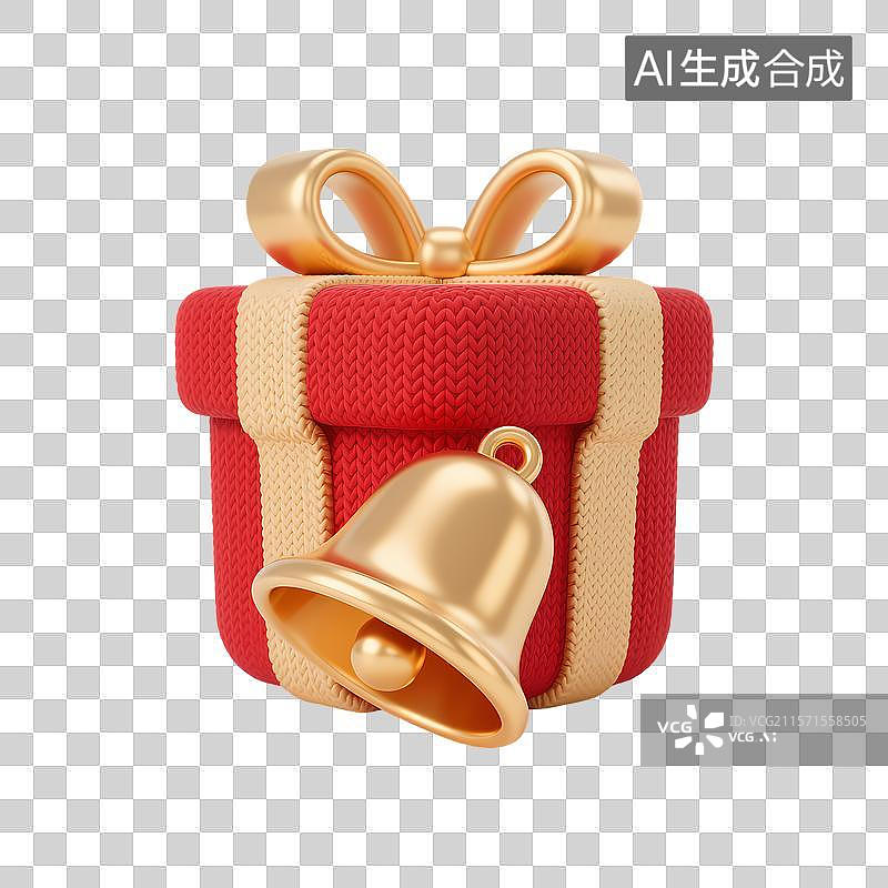 【AI数字艺术】红色礼盒配金色铃铛和蝴蝶结图片素材
