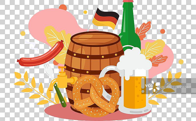 十月节海报，配有啤酒桶和香肠图片素材