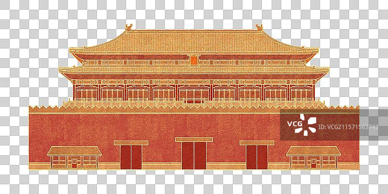 故宫紫禁城午门明清皇家宫殿首都北京中轴线世界遗产名录城市天际线地标建筑 红金配色烫金描金宏伟大气喜庆图片素材