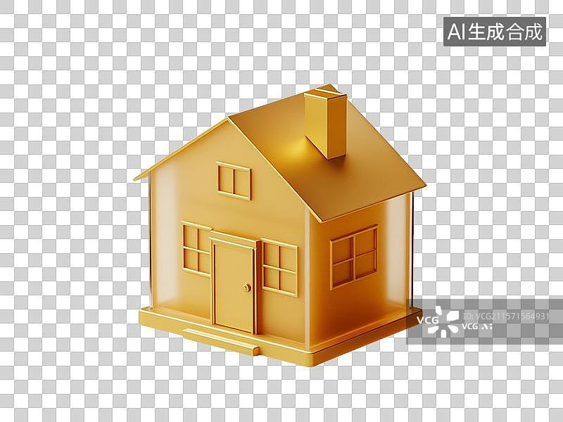 【AI数字艺术】3D渲染，卡通黄色小房屋，住宅，不动产，免抠元素图片素材