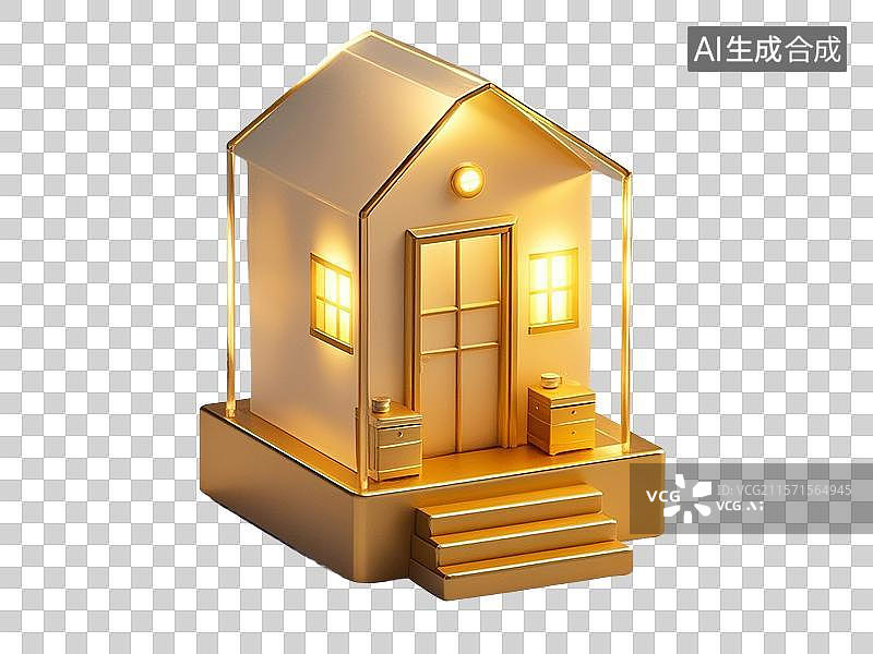 【AI数字艺术】3D渲染，卡通黄色小房屋，住宅，不动产，免抠元素图片素材