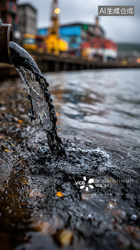【AI数字艺术】废水从管道流入水中图片素材