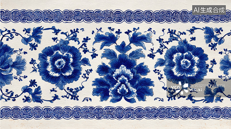 【AI数字艺术】青花瓷花卉纹饰图案图片素材