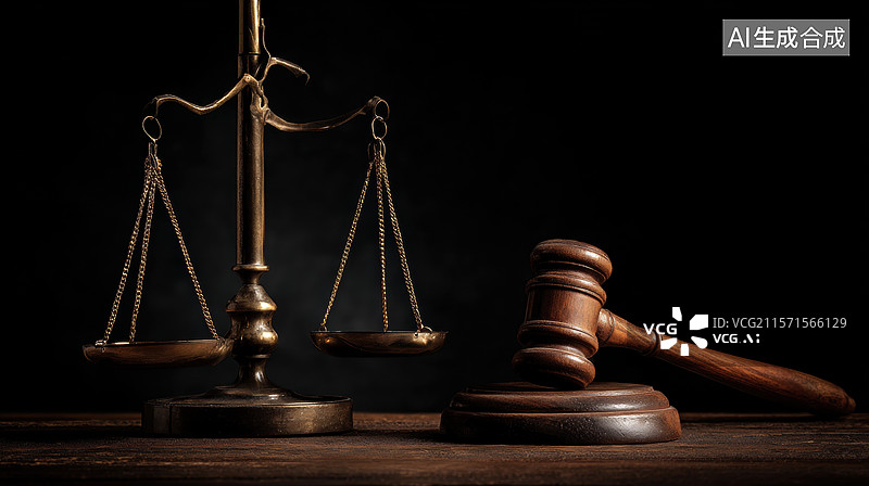 【AI数字艺术】法槌与天平的静物组合图片素材