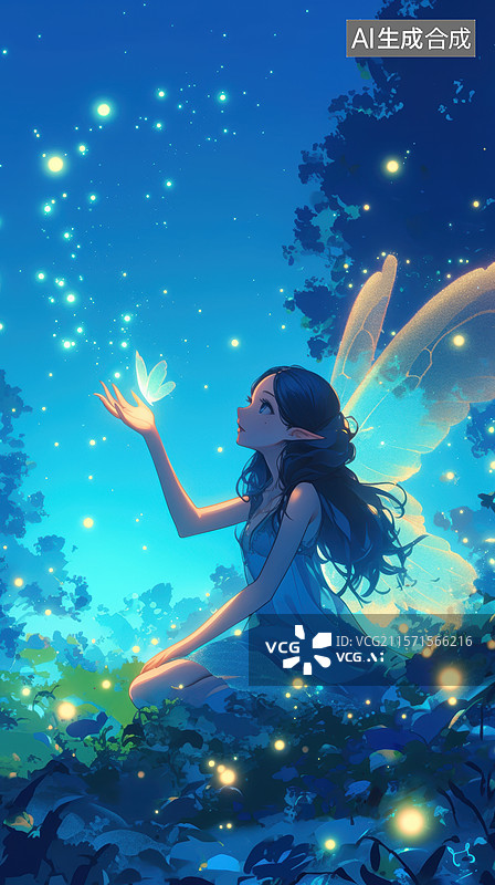 【AI数字艺术】夜空下的精灵少女图片素材