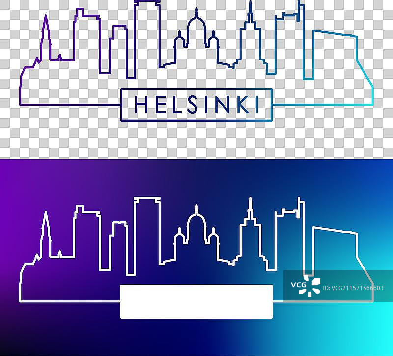 赫尔辛基 芬兰 天际线 彩色线条风格图片素材