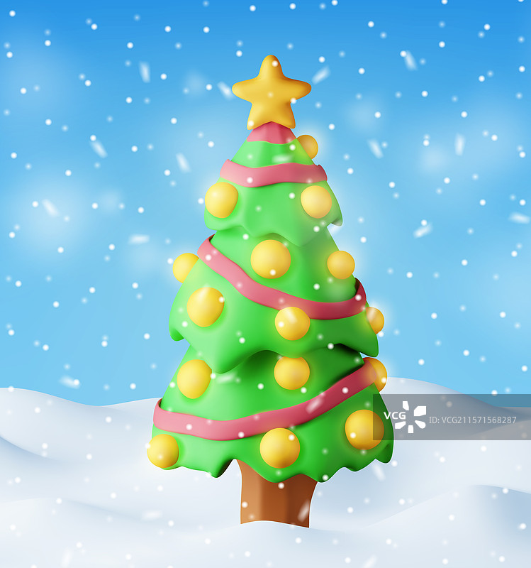 3D背景圣诞树与彩带图片素材