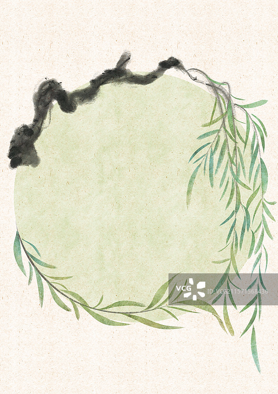 春天柳叶古风插画图片素材