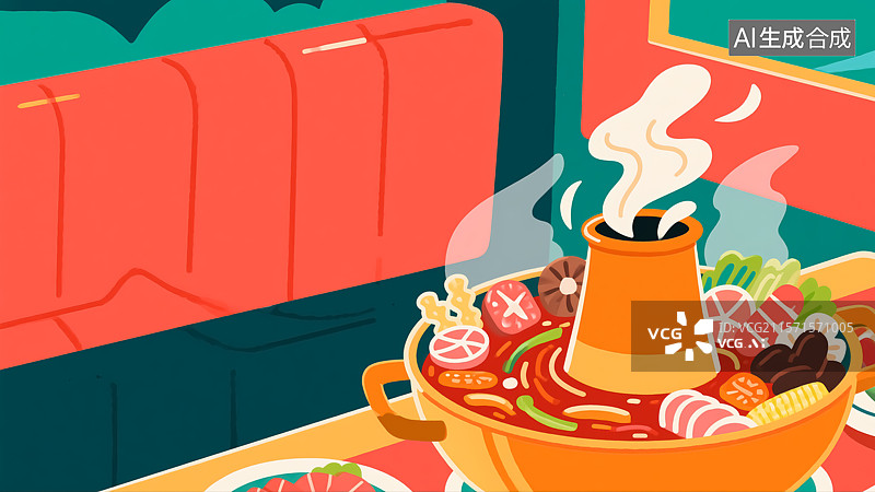 【AI数字艺术】火锅美食插画图片素材