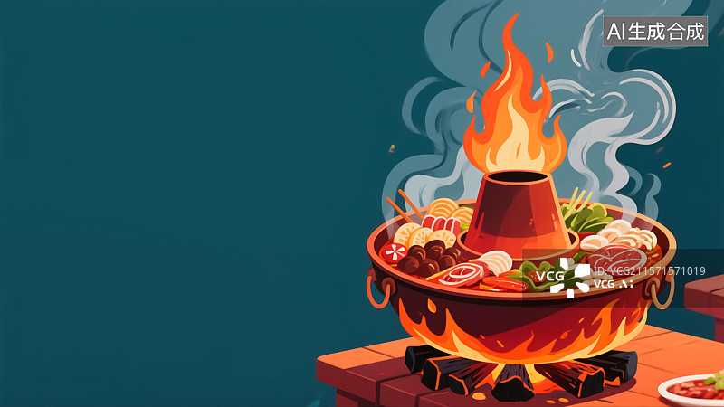 【AI数字艺术】火锅美食插画图片素材