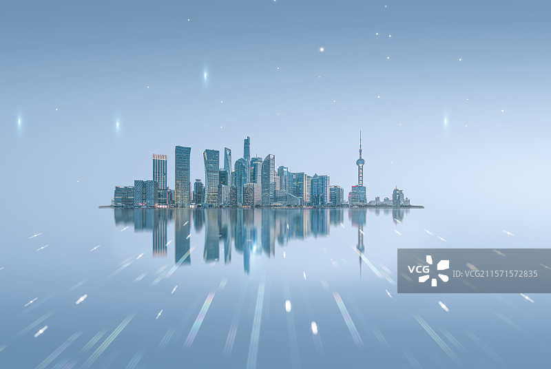 上海城市天际线与科技线条图片素材