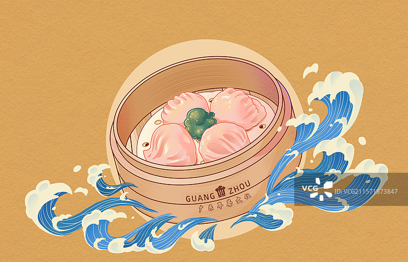 广州虾饺广东早茶文化手绘中国传统美食海报图片素材