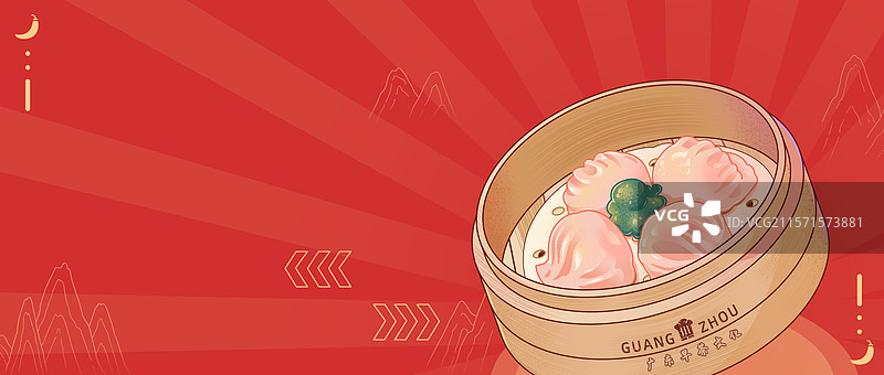 广州虾饺广东早茶文化蒸笼美食平面海报公众号封面新媒体运营图插画背景图片素材