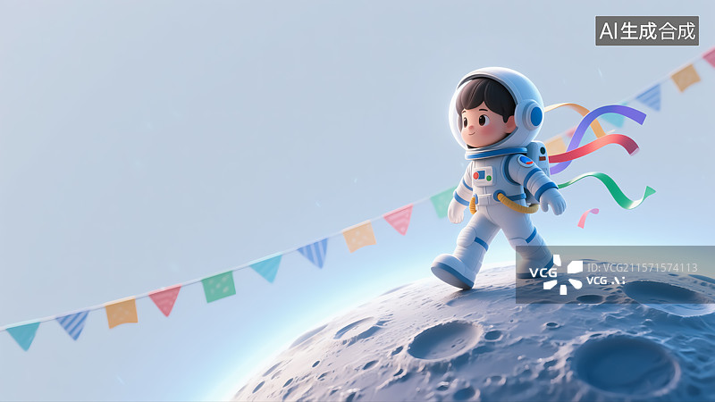 【AI数字艺术】月球上的宇航员卡通插画图片素材