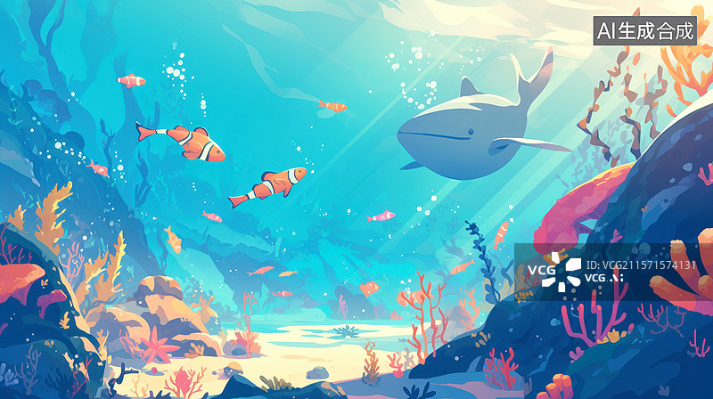 【AI数字艺术】海底世界卡通插画图片素材