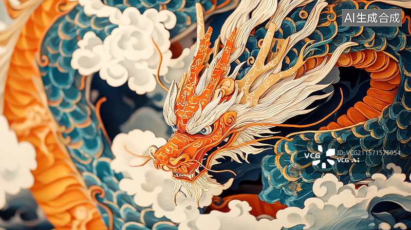 【AI数字艺术】国潮剪纸风中国龙图片素材