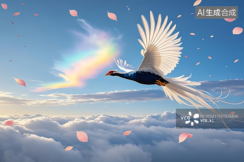 【AI数字艺术】飞翔的彩雉鸟图片素材