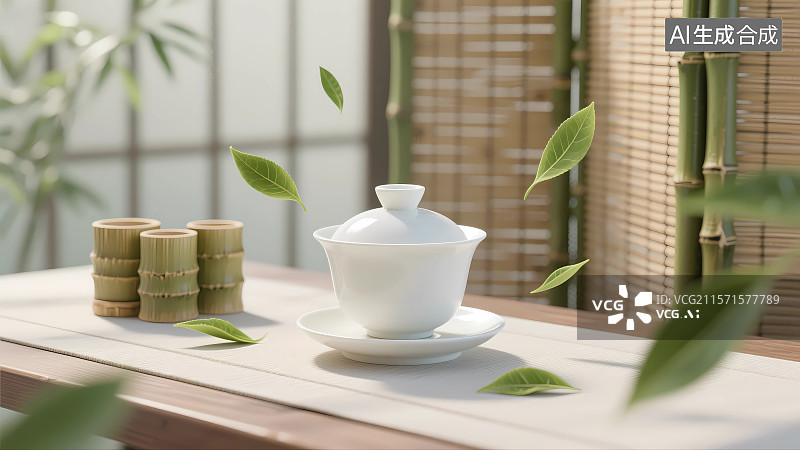 【AI数字艺术】桌上的绿茶图片素材