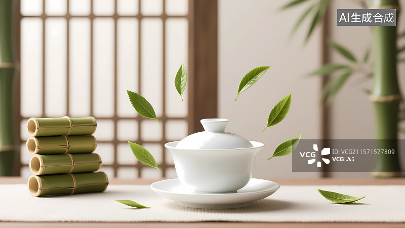 【AI数字艺术】桌上的绿茶图片素材