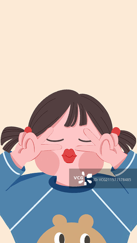 小女孩嘟着嘴巴比耶图片素材
