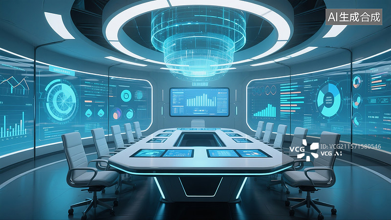 【AI数字艺术】充满科技感的会议室场景图片素材