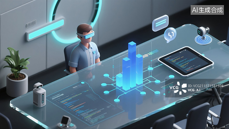 【AI数字艺术】办公室ar柱状图图片素材